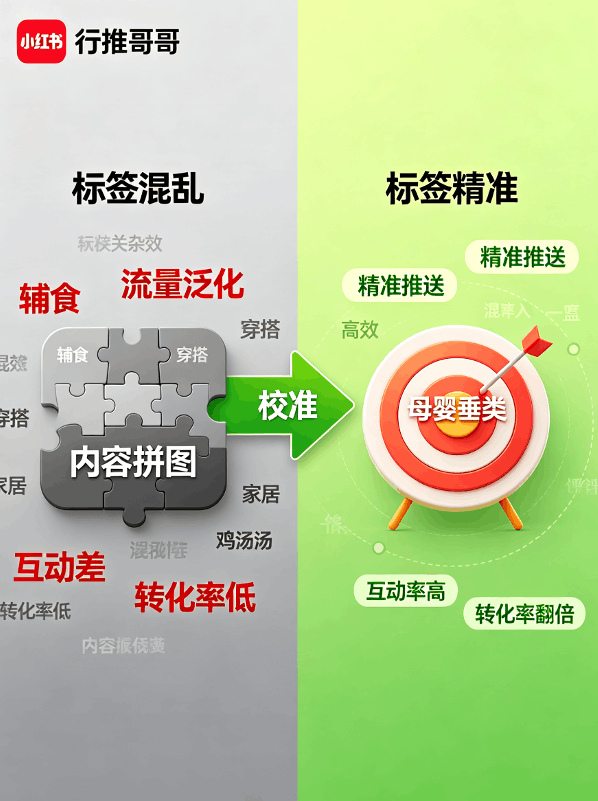 小红书账号人群标签校准,垂直内容加投放打标让转化翻倍