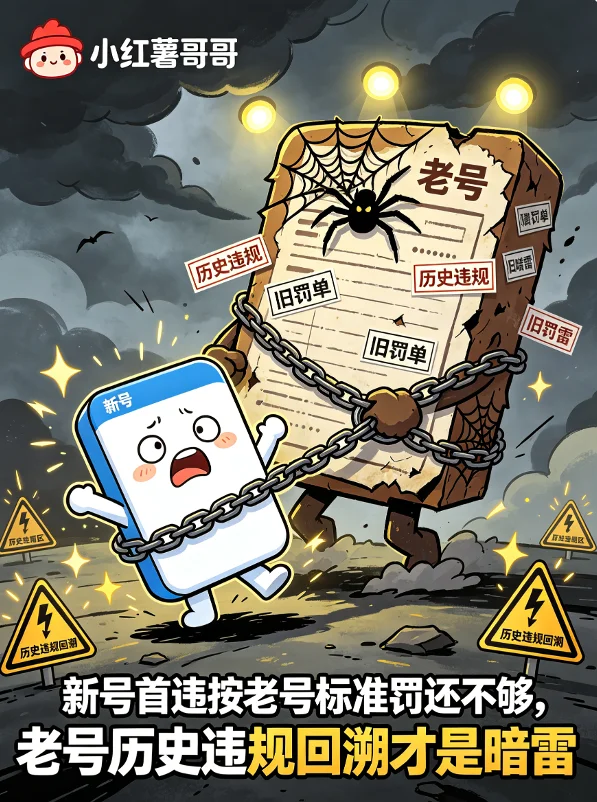 新号首违按老号标准罚还不够,老号历史违规回溯才是暗雷