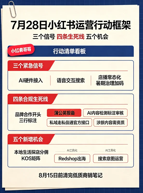 7月28日小红书运营行动框架,三个信号四条生死线五个机会