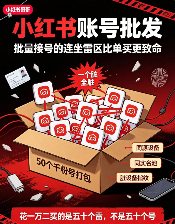 小红书账号批发,批量接号的连坐雷区比单买更致命