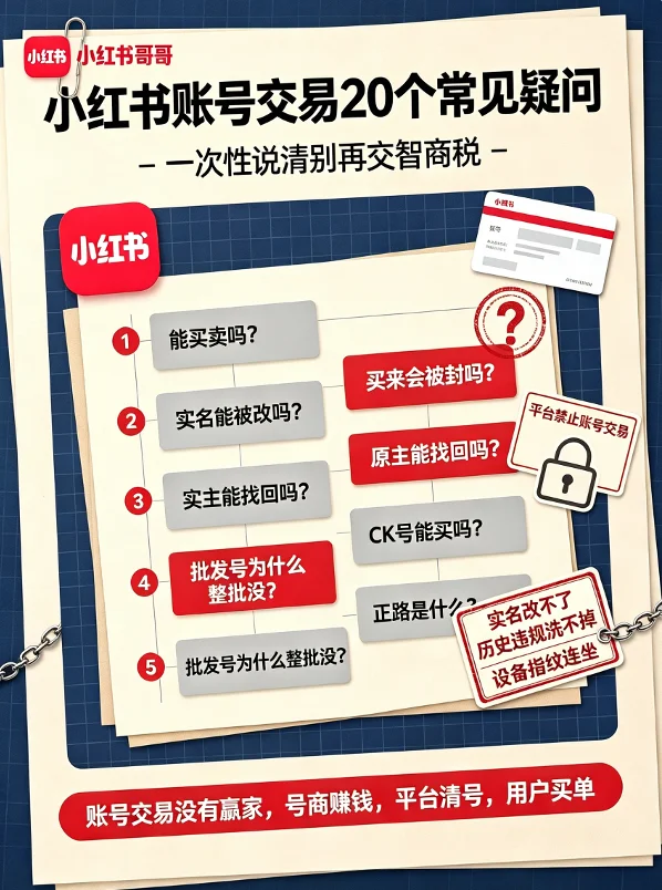 小红书账号交易20个常见疑问,一次性说清别再交智商税