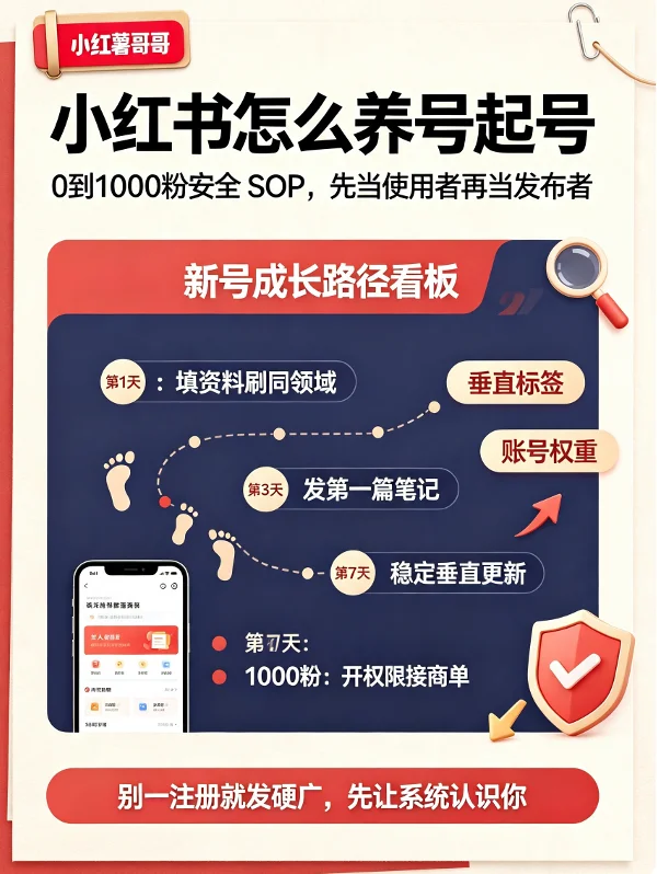 小红书怎么养号起号，0到1000粉安全 SOP